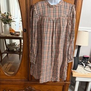 a new day Rust and Black Plaid Long-Sleeve Shift Dress